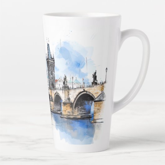 Tasse Latte Vieux Prague, aquarelle du pont Charles (Droite)