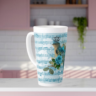 Tasse Latte Vintage Bleu Chanson Bird sur Partition
