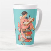 Tasse Latte Vintage Book Lover Reading Illustration (Angle droit)