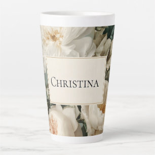 Tasse Latte Vintage cadre floral avec crème et roses roses