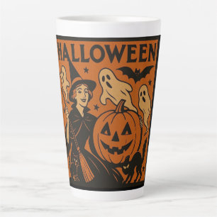 Tasse Latte Vintage, classique sorcière d'Halloween, fantôme &