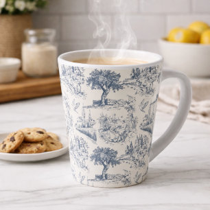 Tasse Latte Vintage Country Français "Toile de Jouy Bleue"