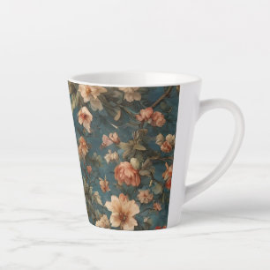 Tasse Latte Vintage Exquis Blanc et Fleurs Rouges Corail Luxur