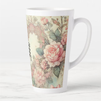 Tasse Latte Vintage Pastel Watercolor Boho Floral Hearts