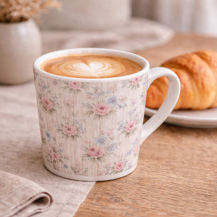 Tasse Latte Vintage Rustique Shabby Chic Floral sur Bois Maiso