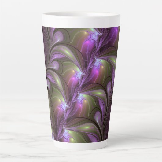 Tasse Latte Violet Abstrait violet violet kaki fractal (Devant)