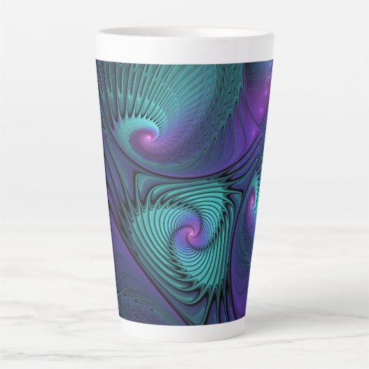 Tasse Latte Violet Rencontre Turquoise Moderne Art Fractal Abs (Devant)