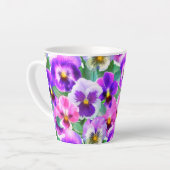 Tasse Latte Violets colorés Pansy Flower Motif (Angle gauche)