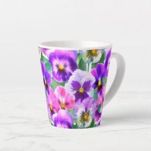 Tasse Latte Violets colorés Pansy Flower Motif