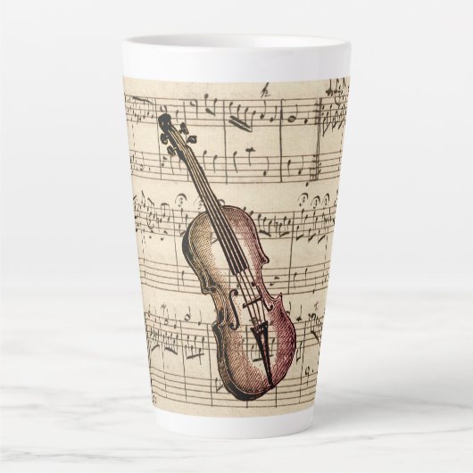 Tasse Latte Violon vintage et Partition (Devant)