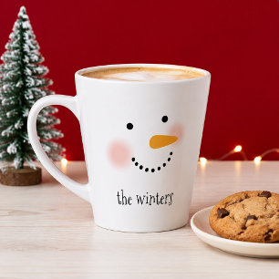 Tasse Latte Visage de Bonhomme de Neige Mignon Monogramme de N