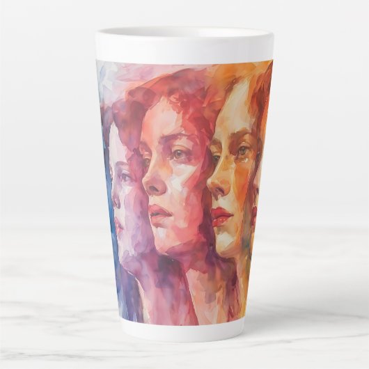 Tasse Latte Visages des femmes - Peinture aquarelle (Devant)