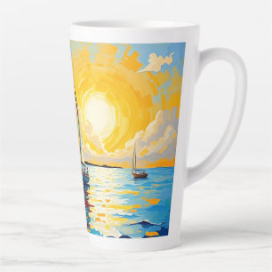 Tasse Latte Voilier au coucher du soleil