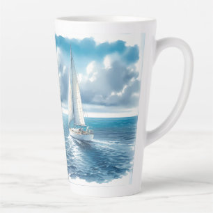 Tasse Latte Voilier Solitaire à l'Horizon Bleu