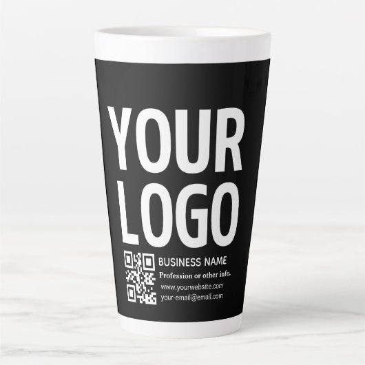Tasse Latte Votre logo avec code QR et texte modifiables (Devant)