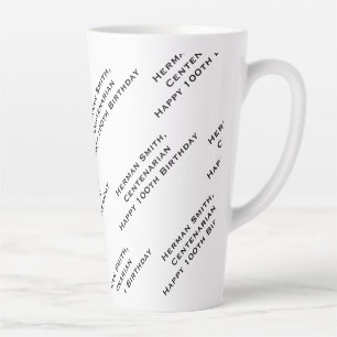 Tasse Latte Votre Motif texte partout en noir/blanc