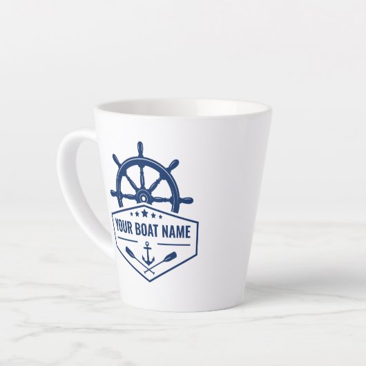 Tasse Latte Votre nom de bateau Ancre nautique Oars Helm 2 côt (Angle gauche)