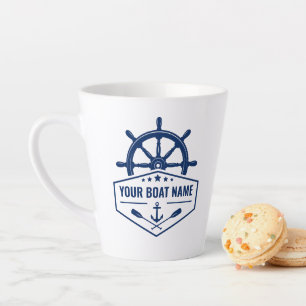 Tasse Latte Votre nom de bateau Ancre nautique Oars Helm 2 côt