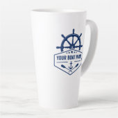 Tasse Latte Votre nom de bateau avec Ancre Oars Helm 2 Side La (Angle droit)