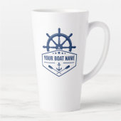 Tasse Latte Votre nom de bateau avec Ancre Oars Helm 2 Side La (Droite)