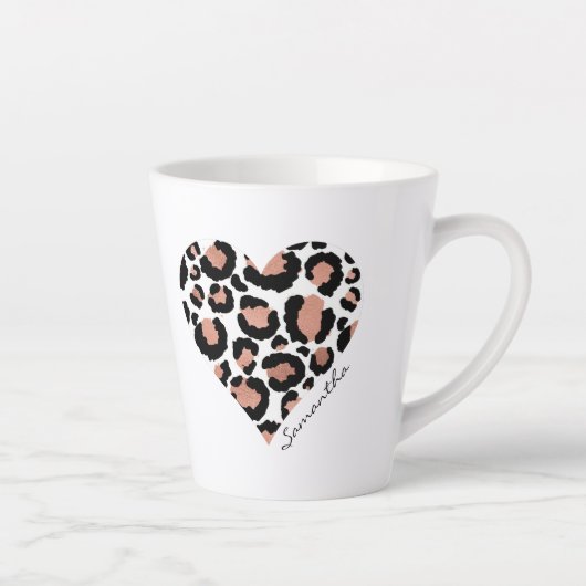 Tasse Latte Votre nom Leopard Cheetah Motif Heart (Droite)