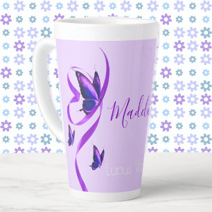 Tasse Latte Votre nom Lupus Warrior Purple Butterfly Ribbon