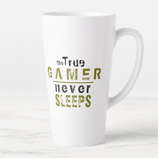 Tasse Latte Vrai Gamer ne dort jamais Typographie Gamer (Droite)