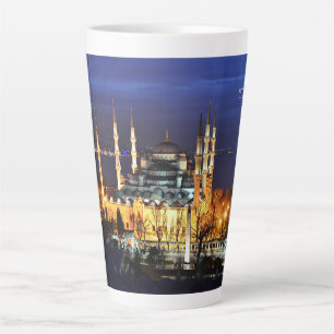 Tasse Latte Vue nocturne de la Mosquée Bleue d'Istanbul Turqui