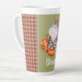 Tasse Latte Watercolor Chat et Citrouilles béni Thanksgiving (Angle gauche)