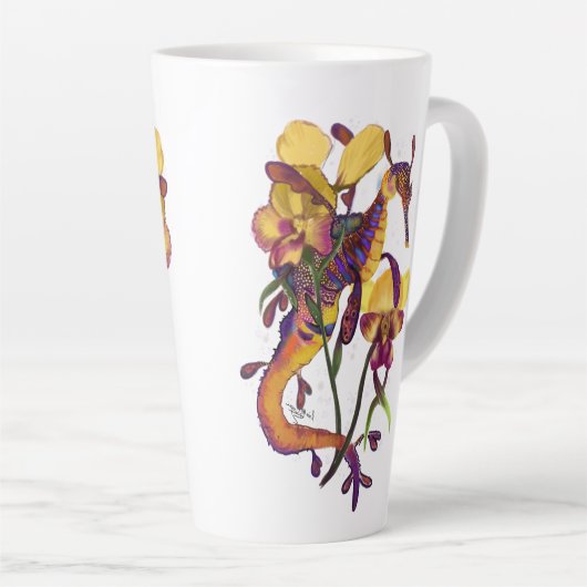 Tasse Latte Weedy Seadragon avec orchidées (Angle droit)
