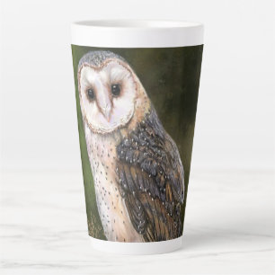 Tasse Latte Western Barn Owl - Migned Watercolor Painting Art
