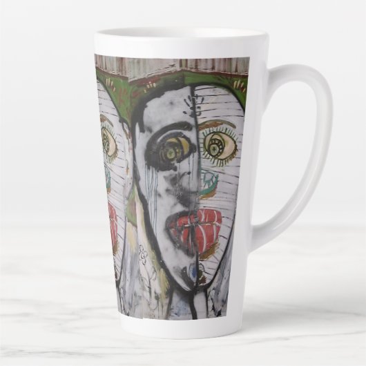 Tasse Latte Whimsical 3 Face Original Artist Painting  (Droite)