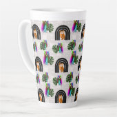 Tasse Latte Whimsical Boho Owl & Tropical Monstera Leaf (Angle gauche)