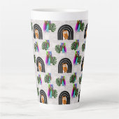 Tasse Latte Whimsical Boho Owl & Tropical Monstera Leaf (Devant)