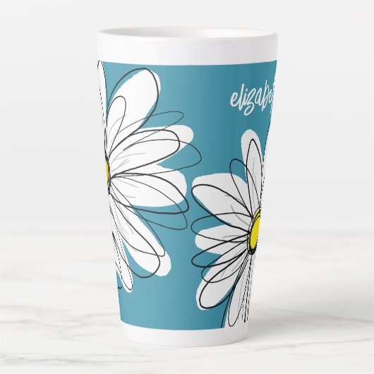 Tasse Latte Whimsical Daisy - orchidée - nom de script tendanc (Devant)