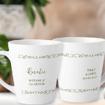 Tasse Latte Whimsical Doodle Olive Green Wedding Party<br><div class="desc">Un cadeau de fête de mariage à personnaliser pour la mère de la mariée ou du marié, vos futurs mariés ou toute personne de votre fête de mariage. Vous pouvez également ajouter le nom de la mariée et du marié ainsi que leur date de mariage. Simple design moderne et fantaisiste...</div>