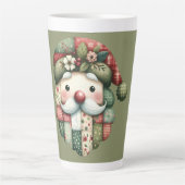 Tasse Latte Whimsical Patchwork Santa Folk Christmas (Devant)