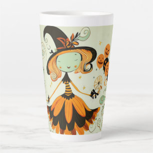 Tasse Latte whimsical/sorcière/citrouille/chute