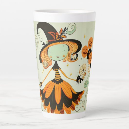 Tasse Latte whimsical/sorcière/citrouille/chute (Devant)