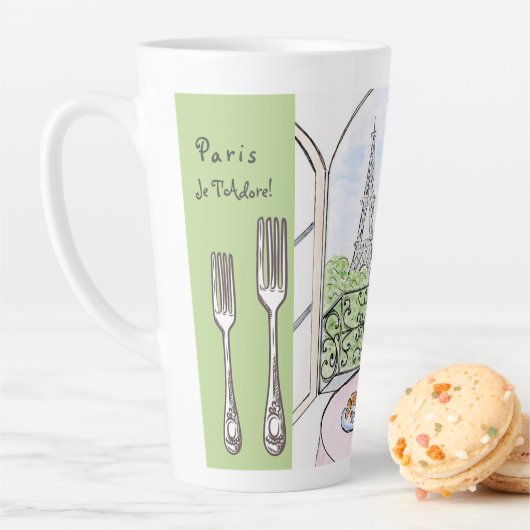 Tasse Latte Whimsical Watercolor Paris Eiffel Tower Cutlery (En situation)