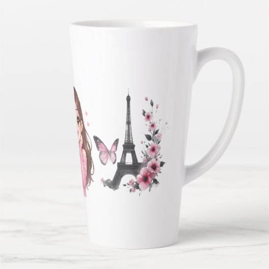 Tasse Latte Whispers of Paris Petals Over the Eiffel A Butterf (Droite)