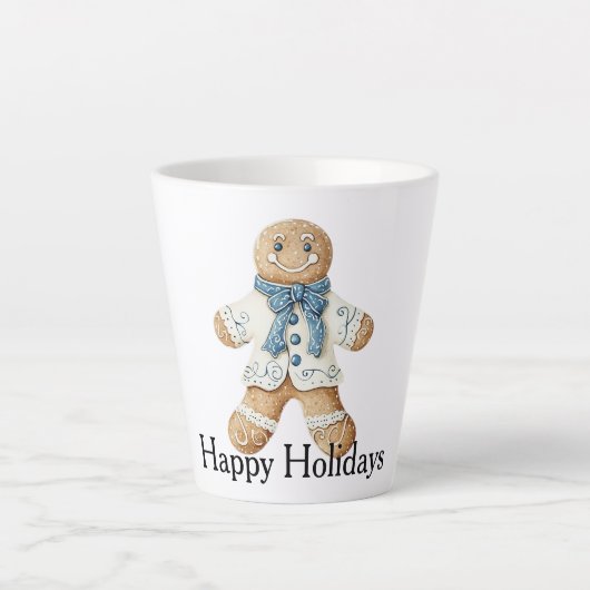 Tasse Latte White Blue Gingerbread Man Cookie Christmas  (Devant)