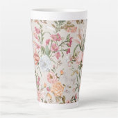Tasse Latte White Cats Pink Roses Floral  (Devant)
