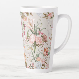 Tasse Latte White Cats Pink Roses Floral