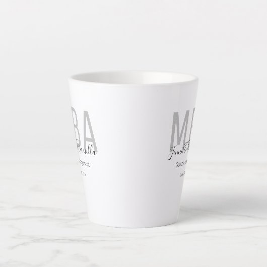 Tasse Latte White Grey Nom MBA Graduate (Devant)
