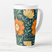 Tasse Latte William Morris Inspired Pattern Orange Flower (Angle droit)