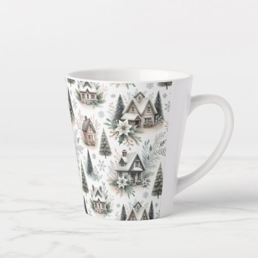 Tasse Latte Winter Cottage Snowfall Pattern (Droite)