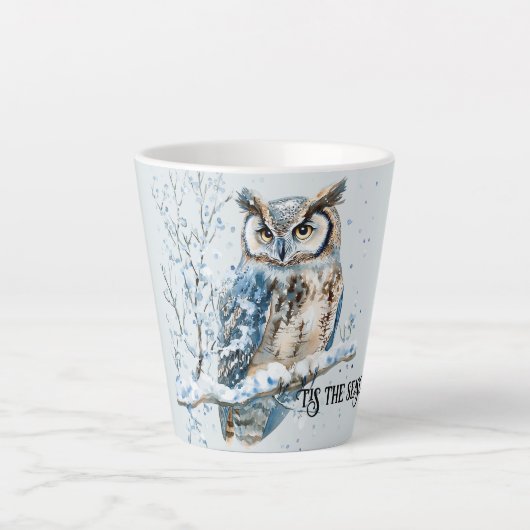 Tasse Latte Winter Snowflakes Blue Owl Christmas Snow (Devant)