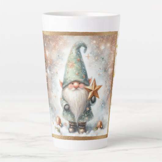Tasse Latte Winter Wonderland Watercolor Gnome Gold Snowflake (Devant)