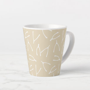 Tasse Latte Wishbone Motif Beige Blanc Gros Rêves